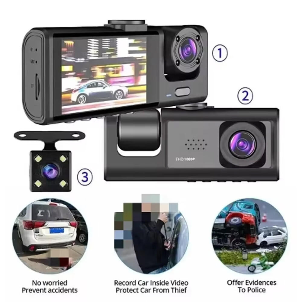 Mejor Camara De Seguridad FHD 1080P Para Carros De 360° Cámara De 3 Canales