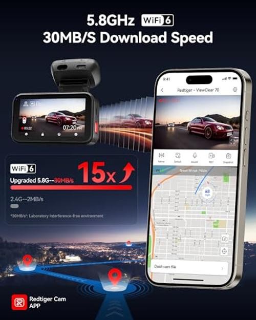 VC70 4K+2.5K Dash Cam, STARVIS 2 IMX678, Dual HDR, 30MB/s WiFi | Built-in