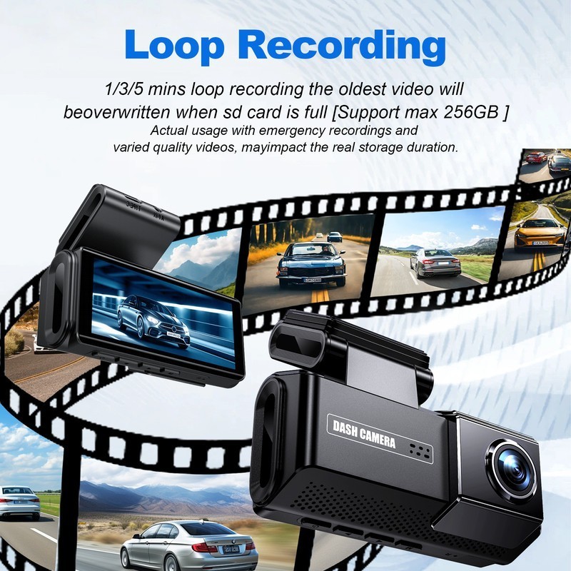 Dash Cam 4k Front Rear Car Cameras 3.69″ Touch Screen Car DVR Built-in GPS ADAS