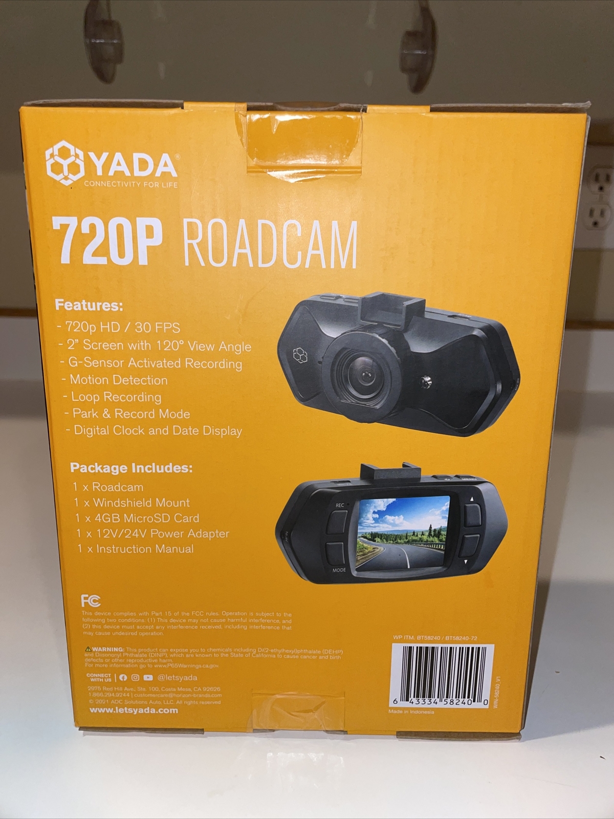 Yada Roadcam 720P Black Dash Camera, 120-Degree Wide Angle Lens, G-Sensor Techno