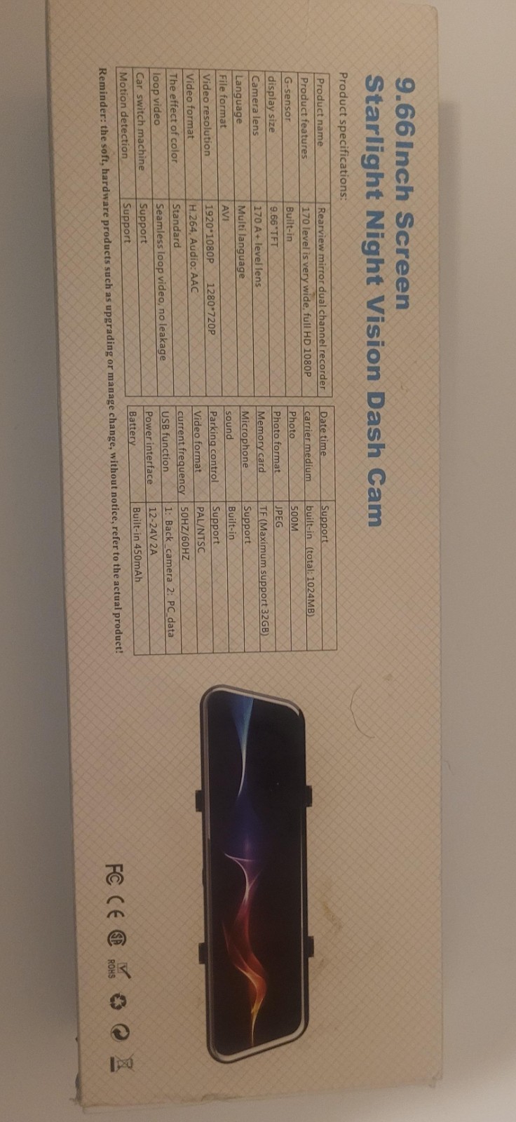Auto Camera – 9.66″ Touchscreen WiFi – Full HD 1080P