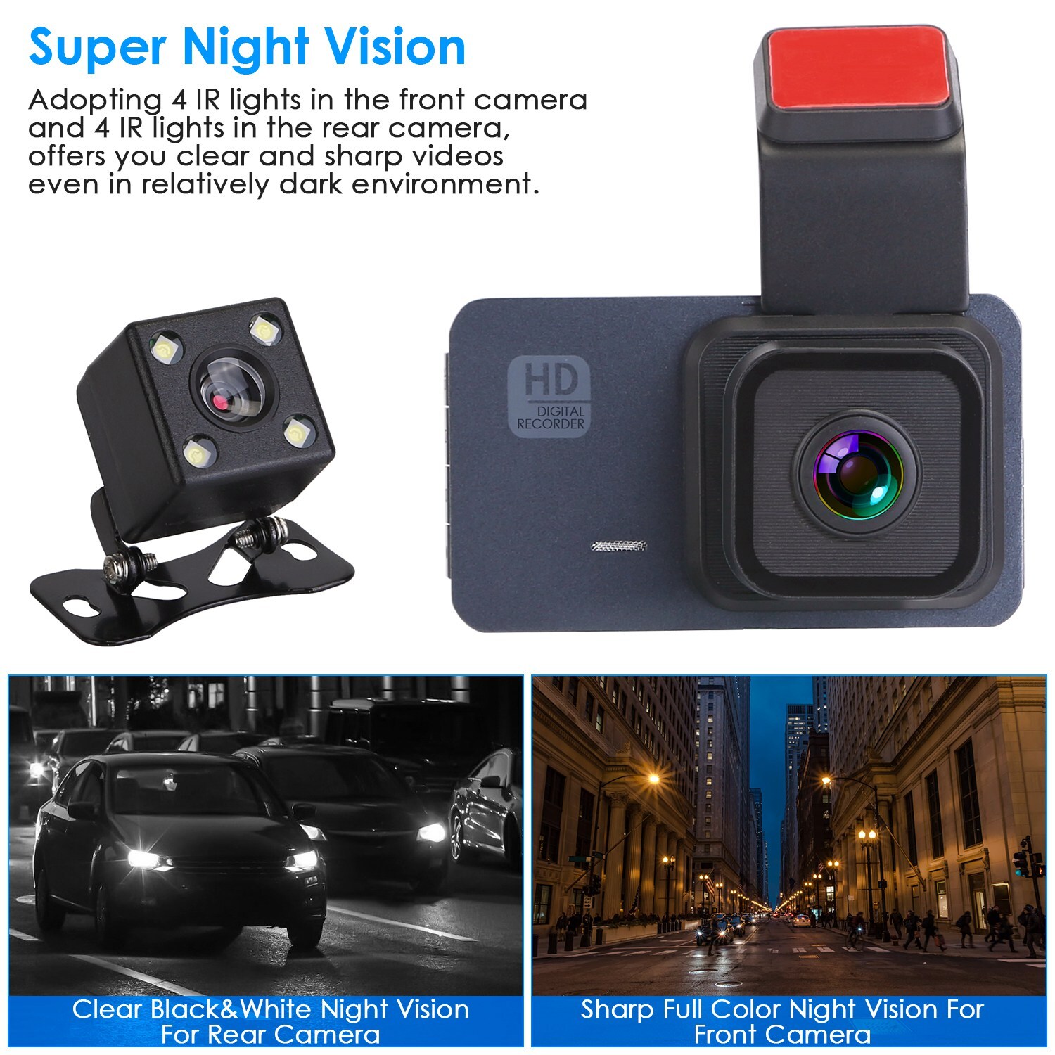 1080P Dual Lens Dash Cam Vehicle Driving WiFi Recorder DVR Night Vision+G-Sensor