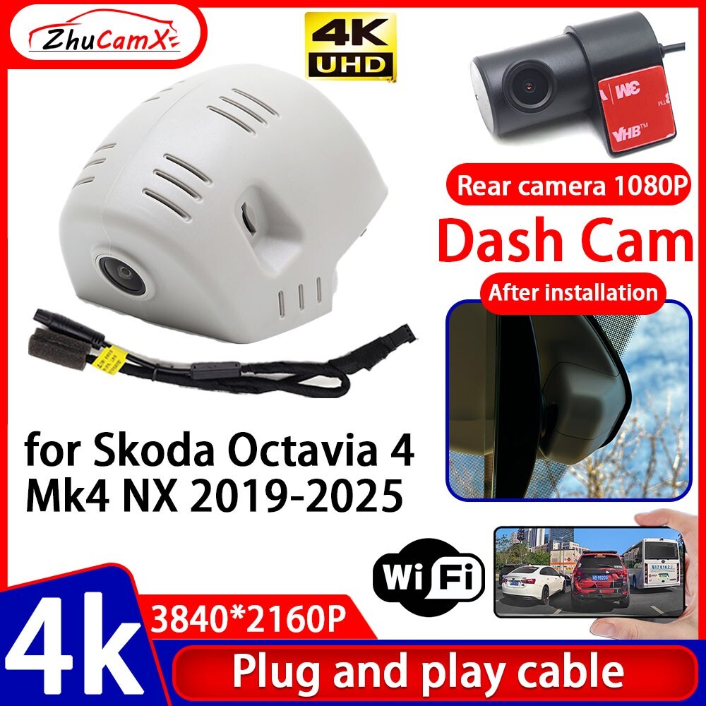 Plug and Play 4K Wifi DVR Dash Cam Camera for Skoda Octavia 4 Mk4 NX 2019-2025