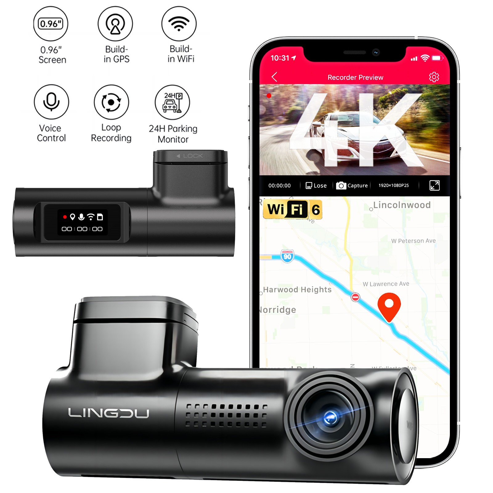 D500 Smart Dash Cam for Car 4K WiFi 6 GPS Car Camera 24H Parking Mode G-Sensor