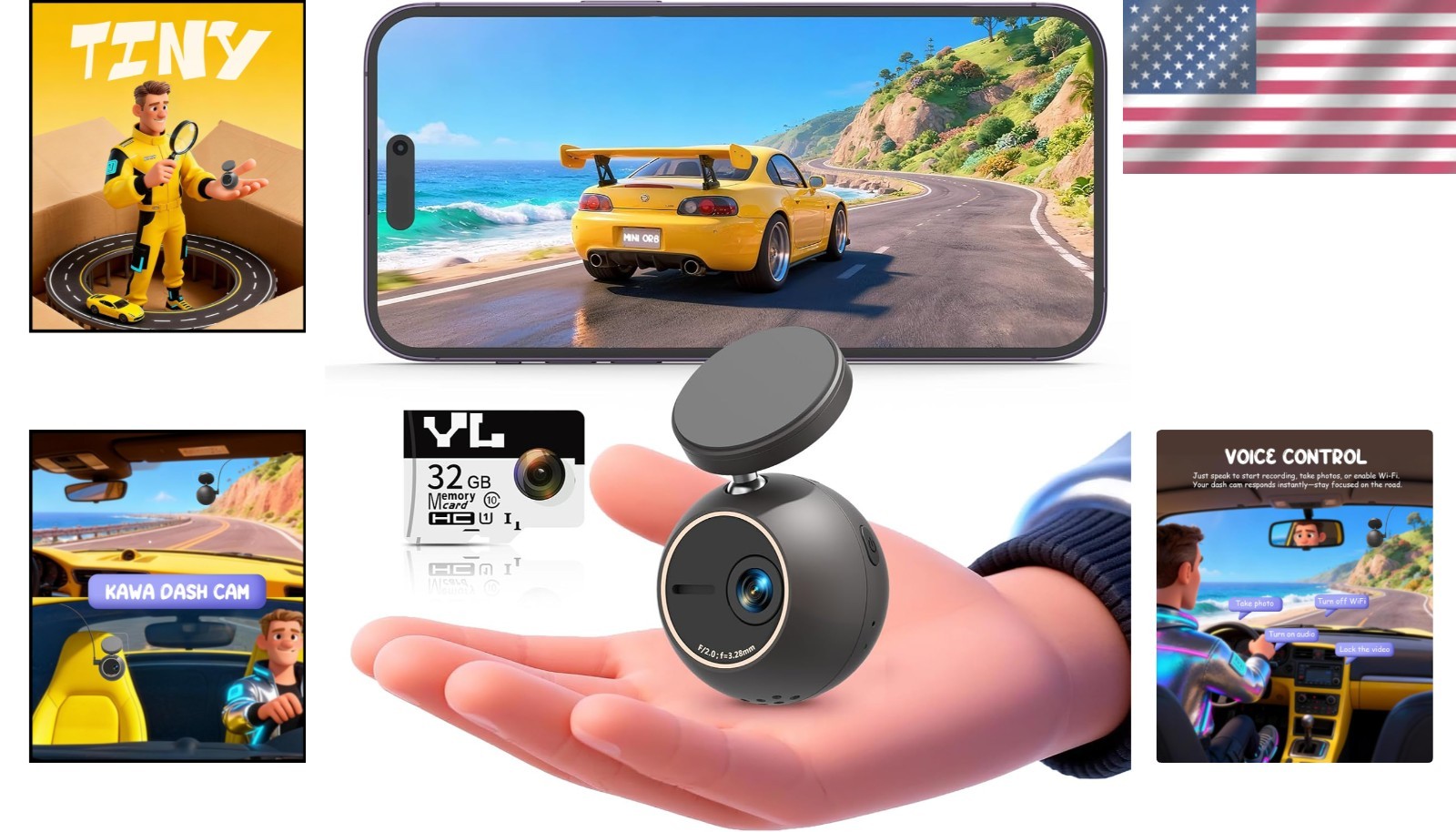 360° Rotatable Mini Dash Cam with Smart Voice Control & NightEagle Engine