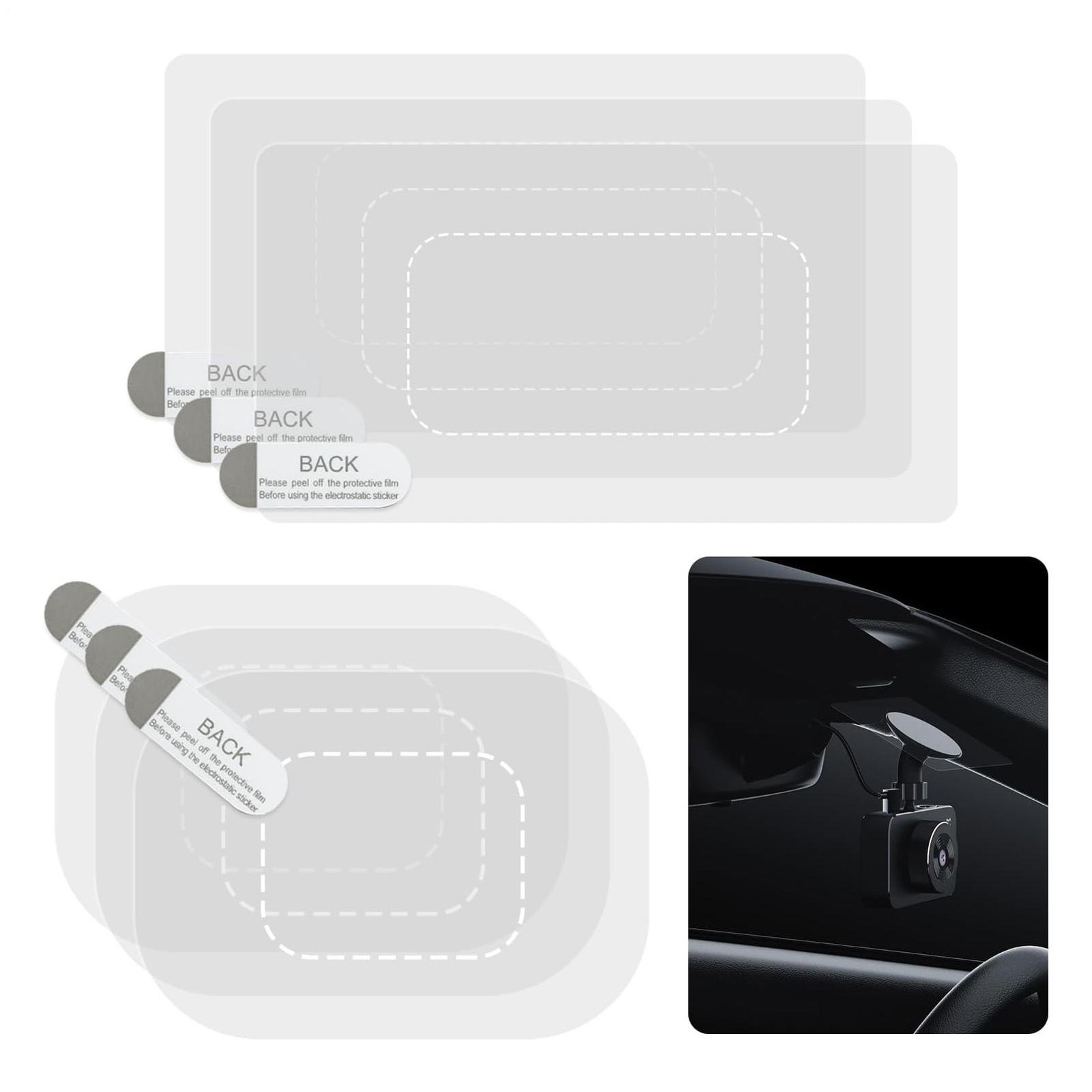 6pcs Windshield Dashcam Stickers Electrostatic Stickers Easily Prevent Scratch