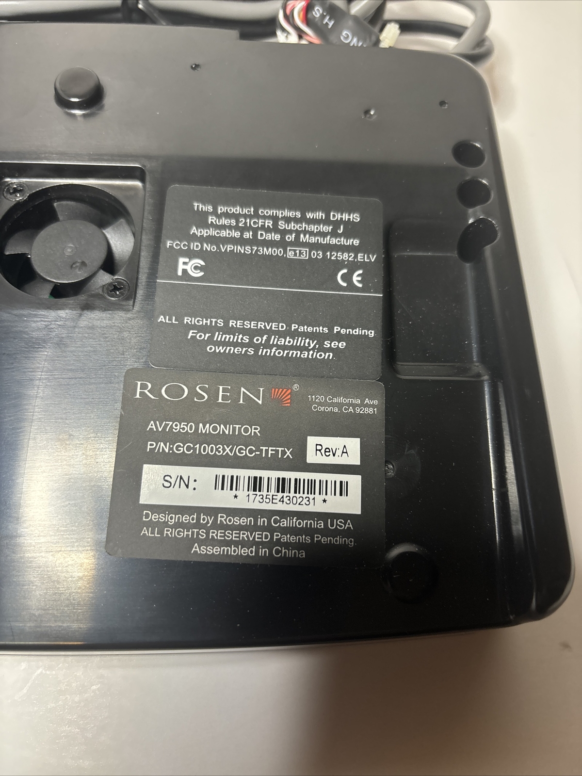 ROSEN AV 7950 REPLACEMENT HEADREST ENTERTAINMENT SYSTEMS MONITOR Used