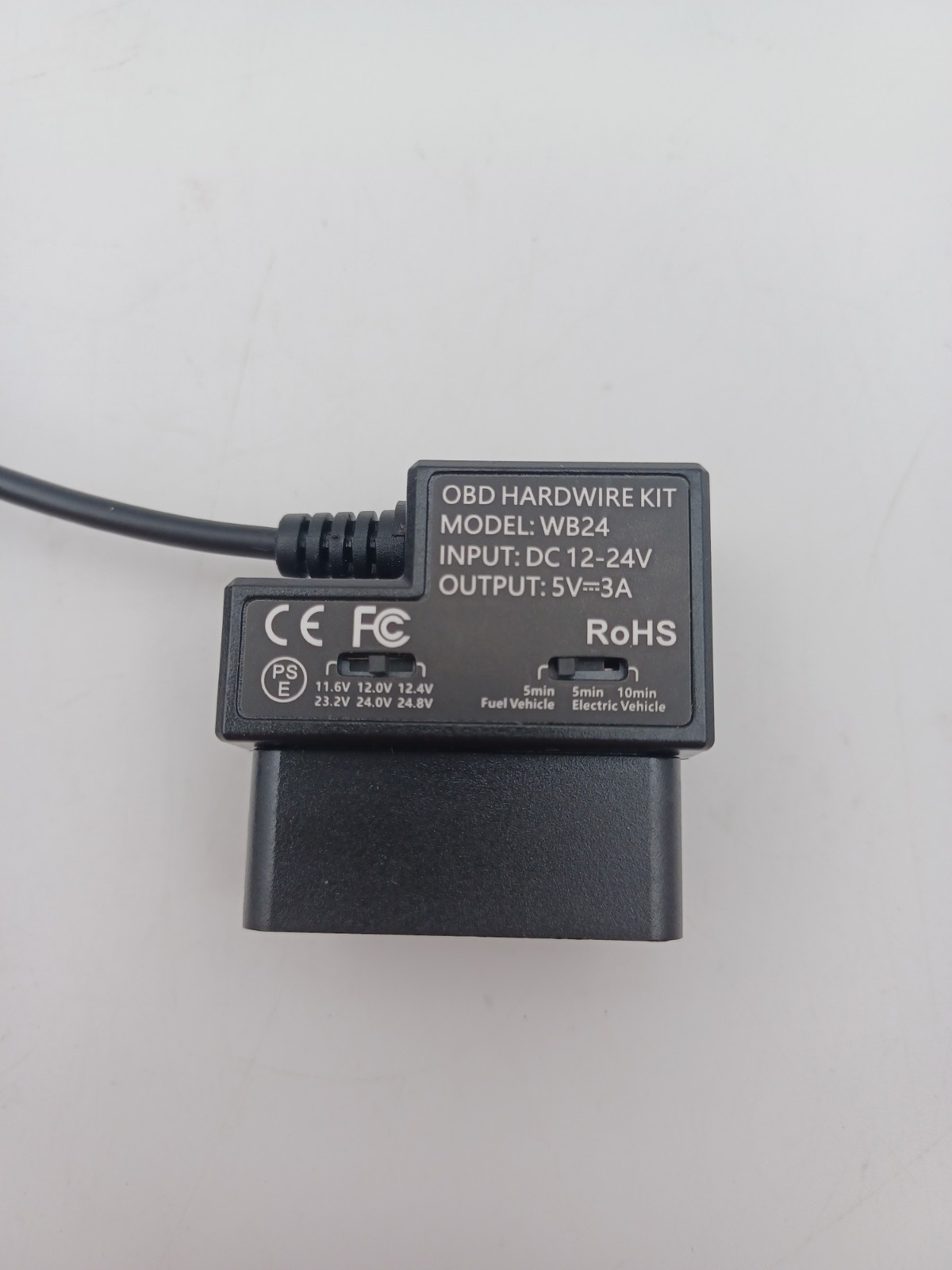 WB24 OBD‑II Hardwire Power Cable – 12–24V to 5V/3A Converter – Dash Cam/GPS/HUD