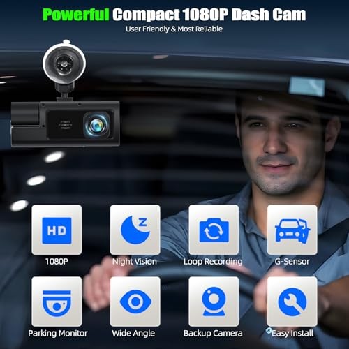 3 Channel Dash Cam Front and Rear Inside, 2.0” 1080P Dash 3 channel 1080P