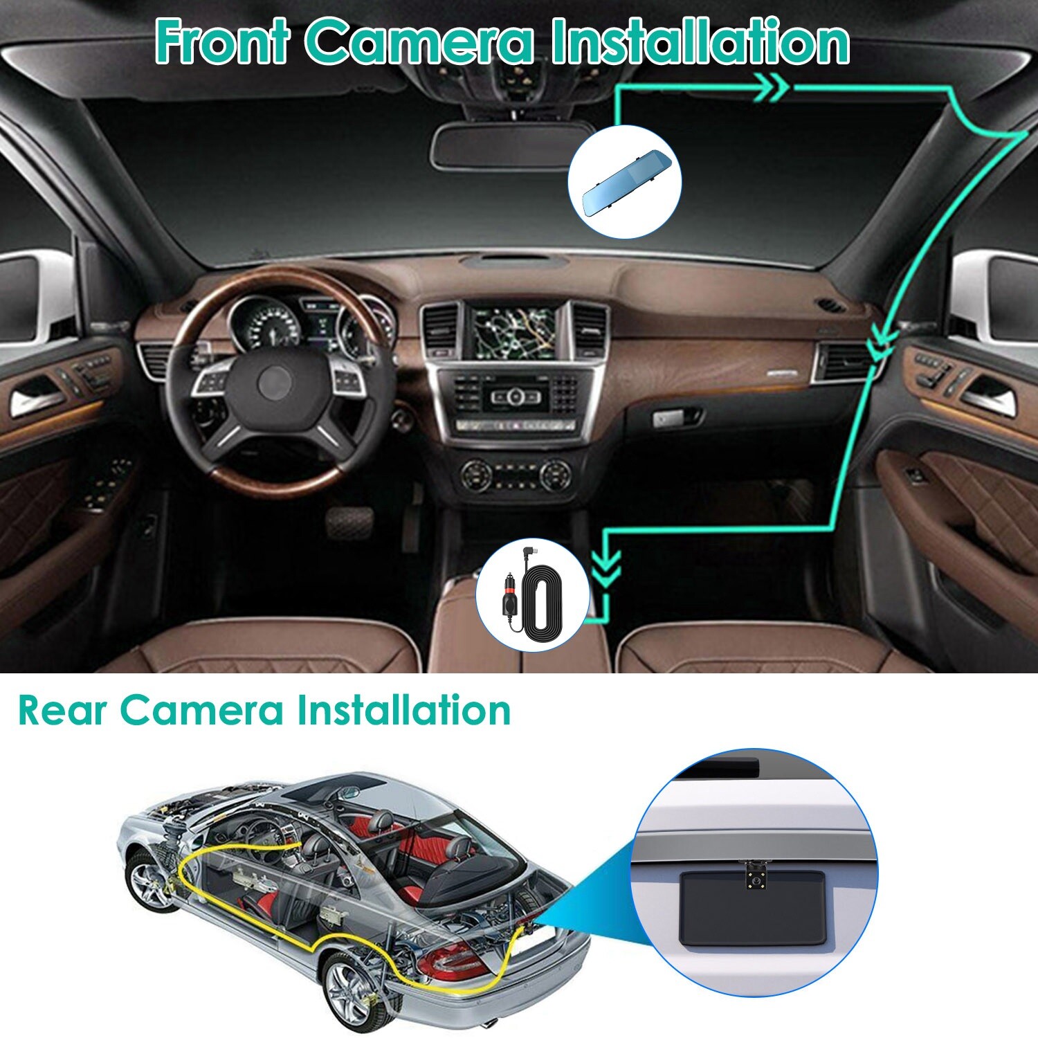4.3″ Backup Camera Mirror Dual Lens G-sensor Dash Cam Front Rear View Reverse
