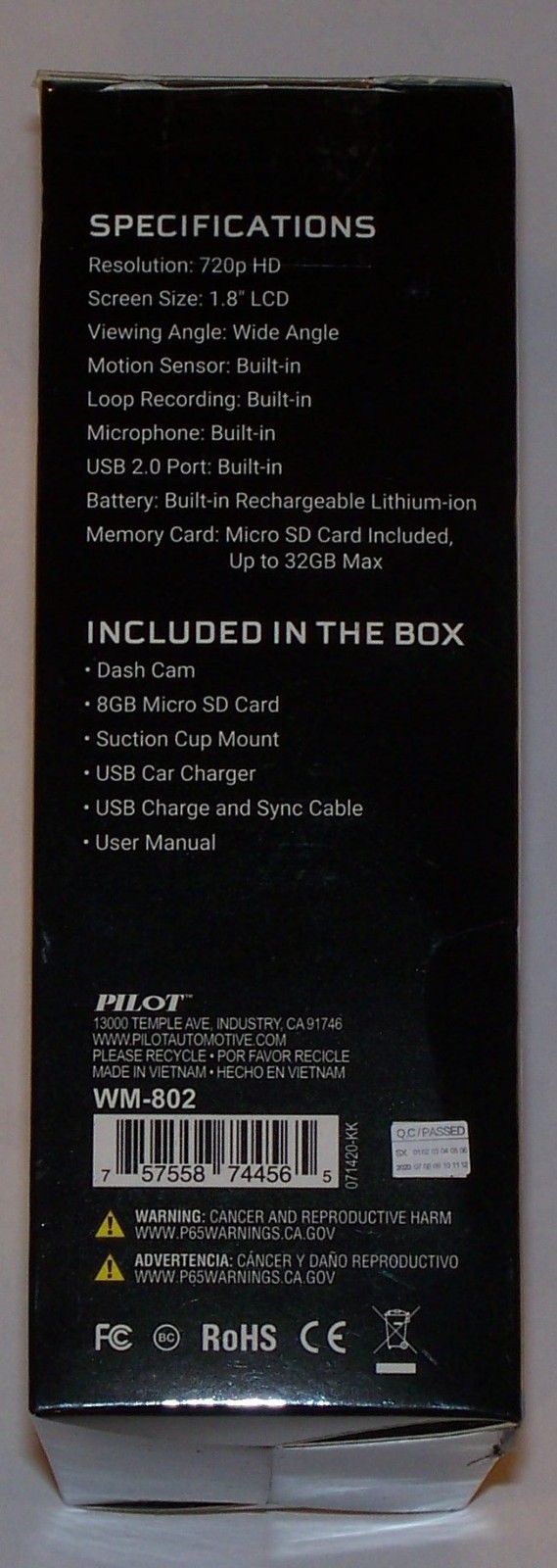 PILOT DASH CAM 720P HD RESOLUTION
