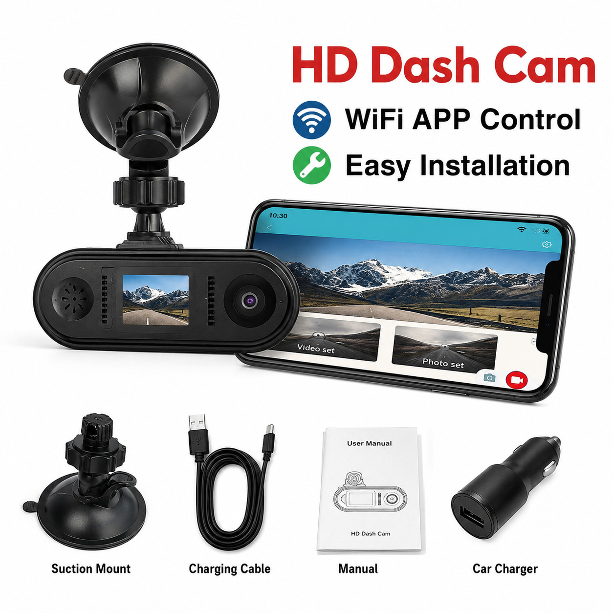 Mini WiFi Dash Cam for Cars HD 1080P Driving Recorder Night Vision APP Control