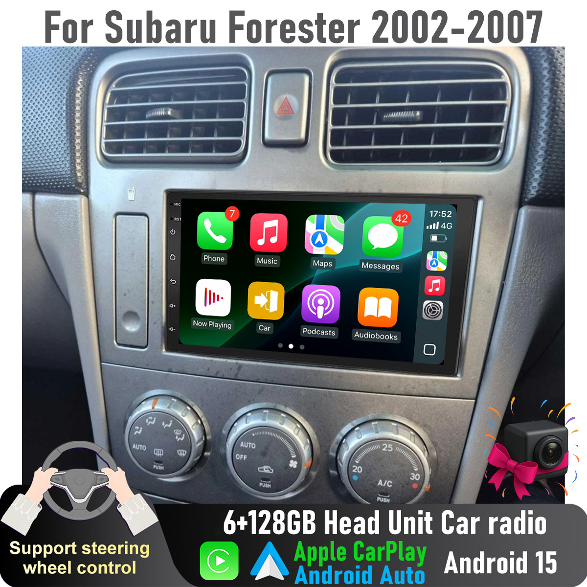 7″ Camera Apple CarPlay Auto 128GB Head Unit radio For Subaru Forester 2002-2007