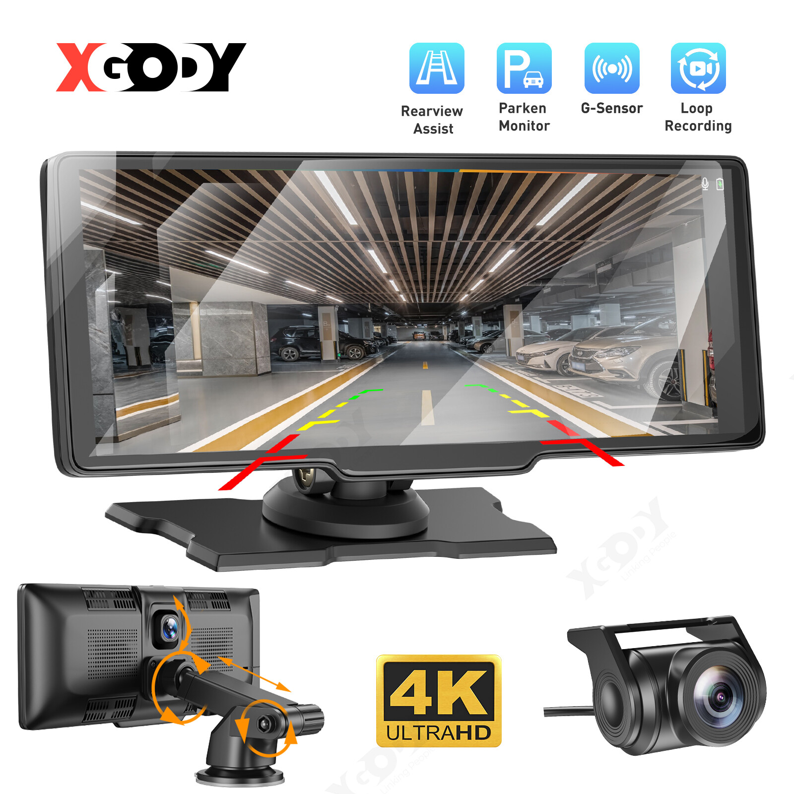 10.2″ 4K Car DVR Wireless Carplay Portable Android Auto Stereo IPS Touch Screen