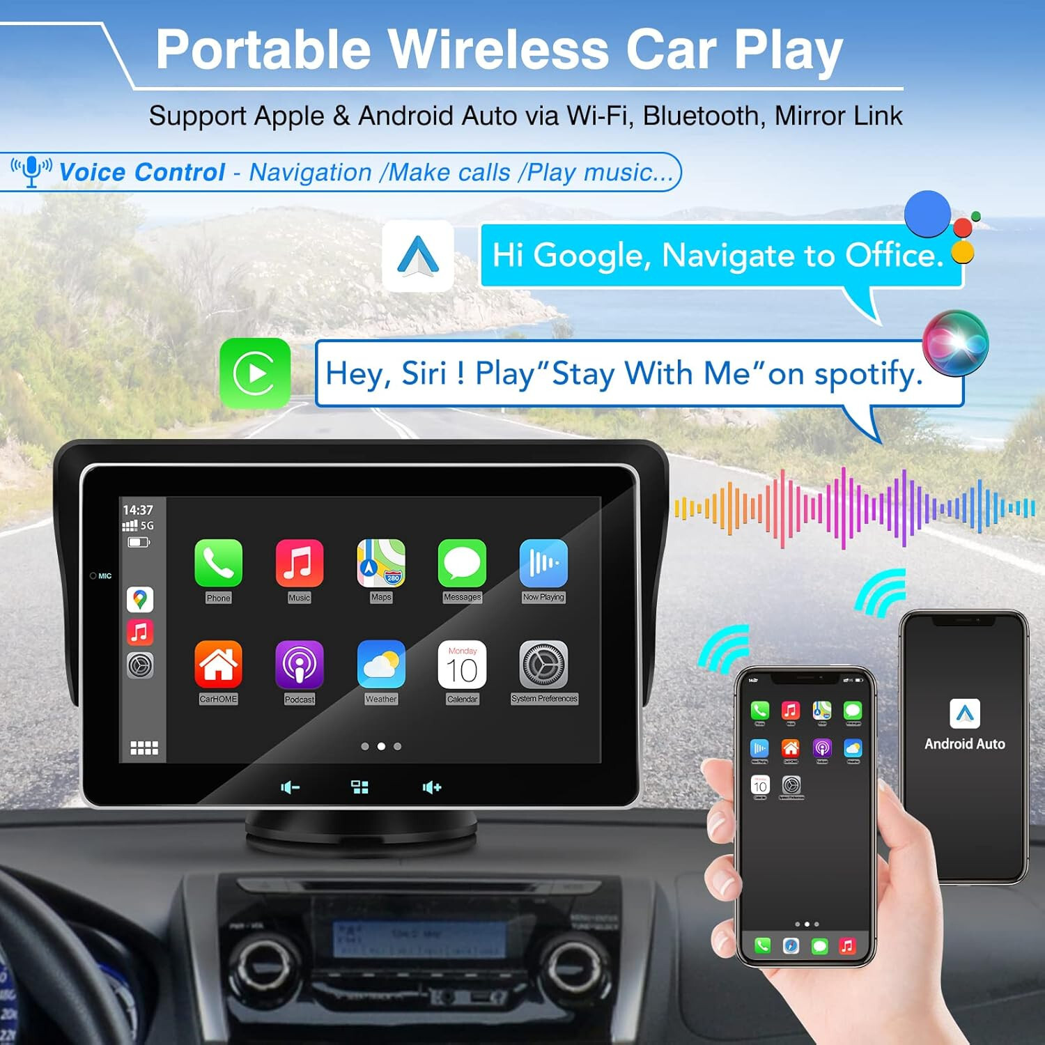 7″ Touch Screen Car Radio Apple CarPlay Android Auto Universal Portable Stereo