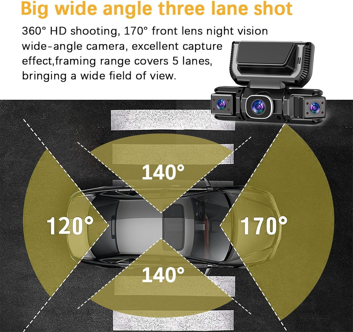 Dash Cam 4 Channel 360°Front Rear Inside Night Vision FHD 1080P Car Camera 32GB