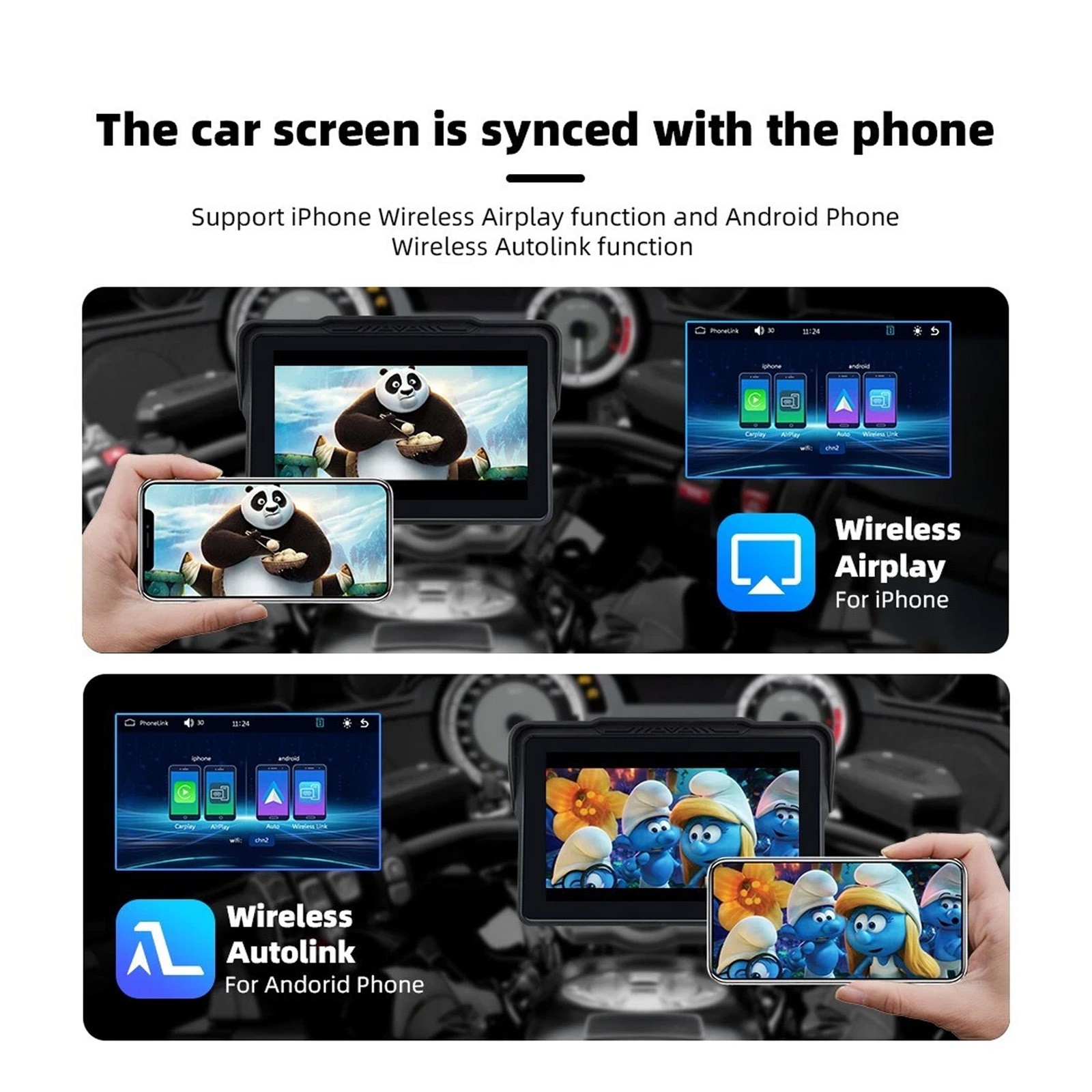 7 inch Motorcycle Android Auto Wireless IPS Touch Screen Carplay + Camera +TPMS