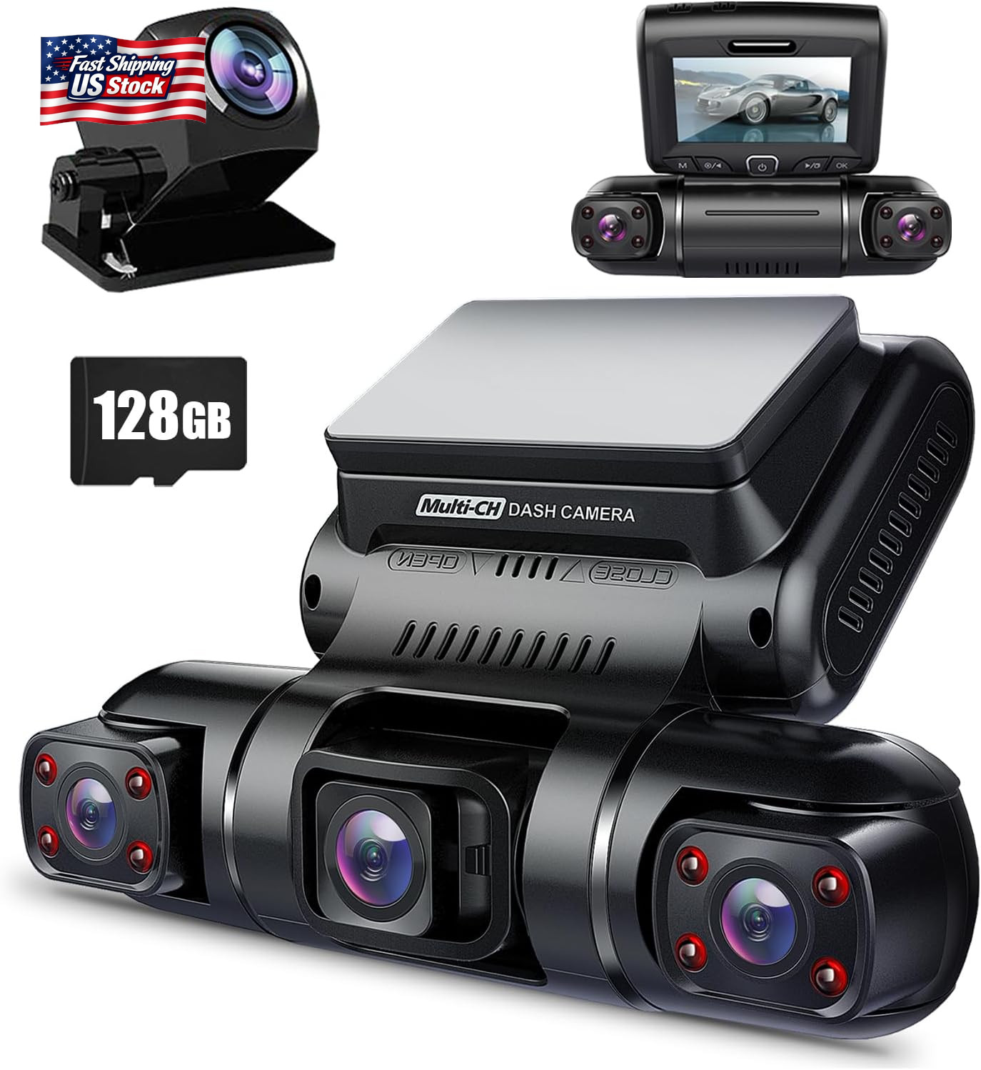 PRUVEEO 360° 4 Channel Dash Cam Front and Rear inside Left Right, Dash Camera fo