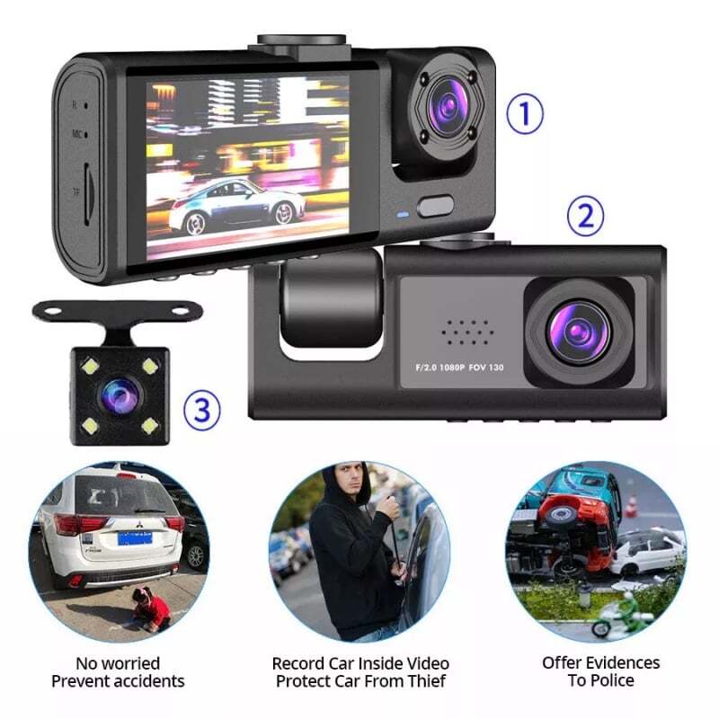 2026 New !!! 3 Way Dash Cam 1080P Front Interior Rear Camera G-Sensor WIFI