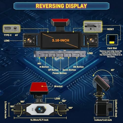 4 Channel 360° Dash Cam Front and Rear Inside Left Right, 3.16 4 Channel 1080P