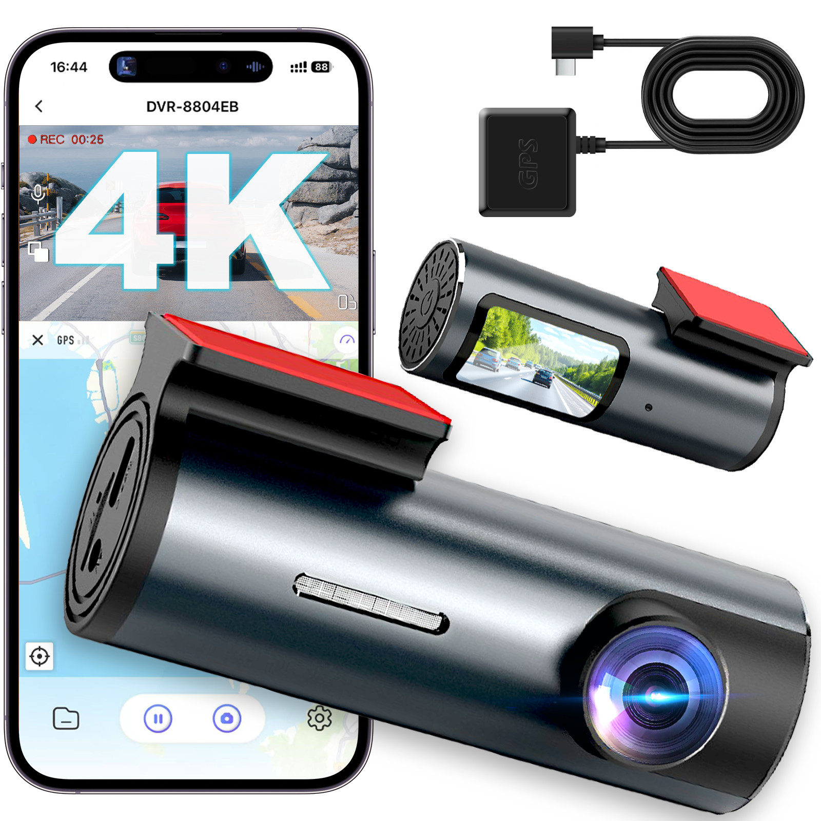 4K UHD Mini Front Hidden Dash Cam Car Camera 140° FOV Wifi GPS with Hardwire Kit