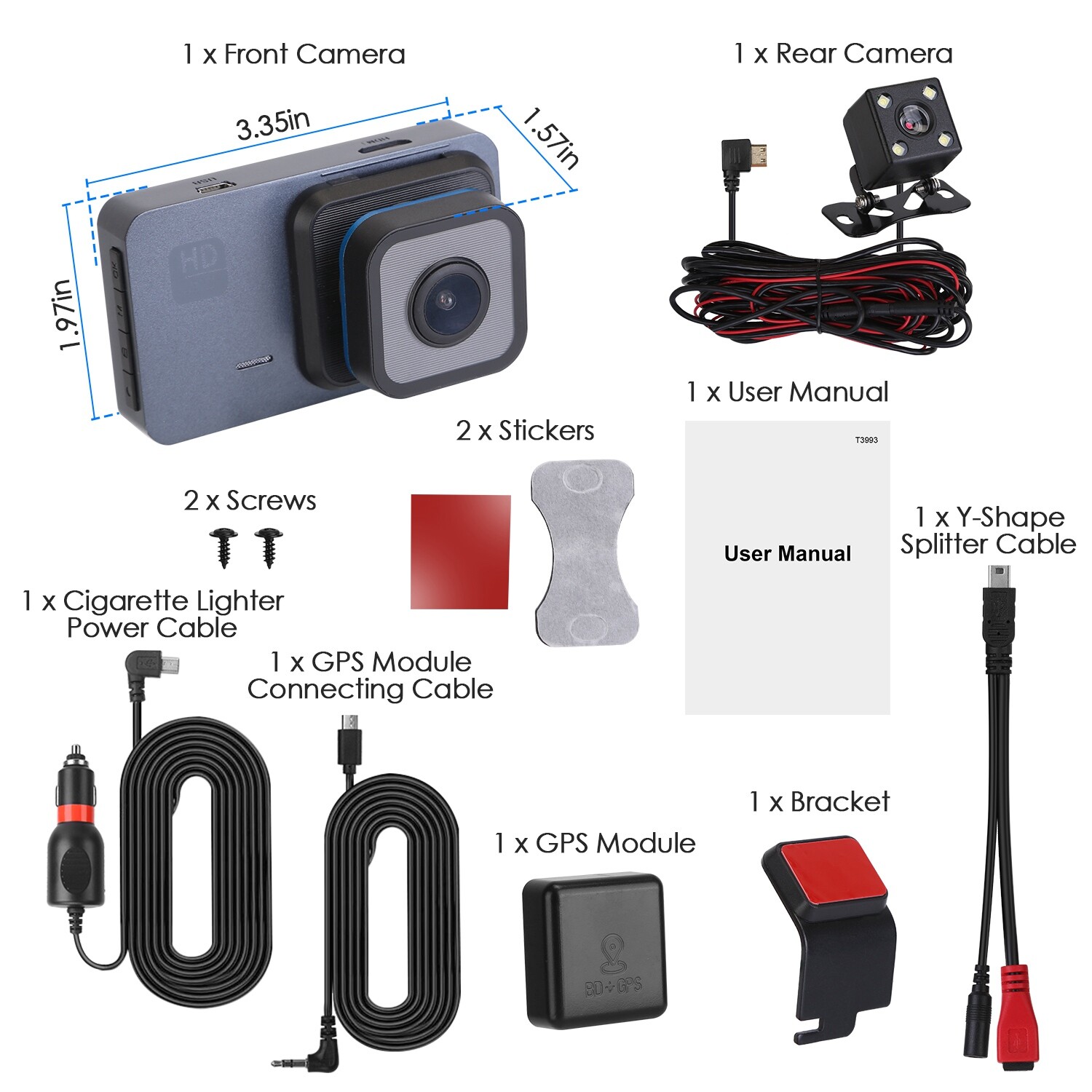 1080P Dual Lens Dash Cam Vehicle Driving WiFi Recorder DVR Night Vision+G-Sensor