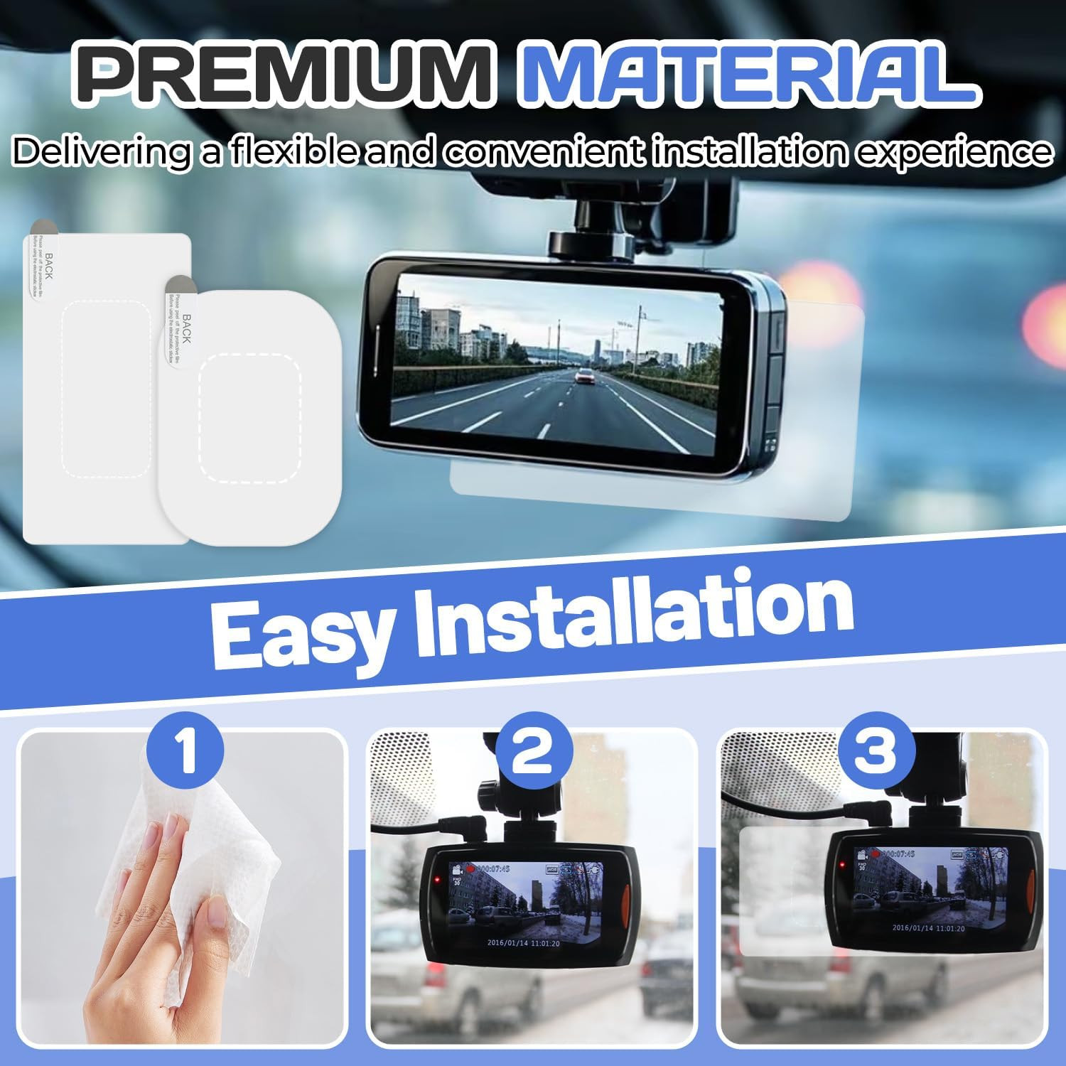 6PCS Dashcam Windshield Sticker,Clear Electrostatic Sticker Mounting Dash Cam,Re