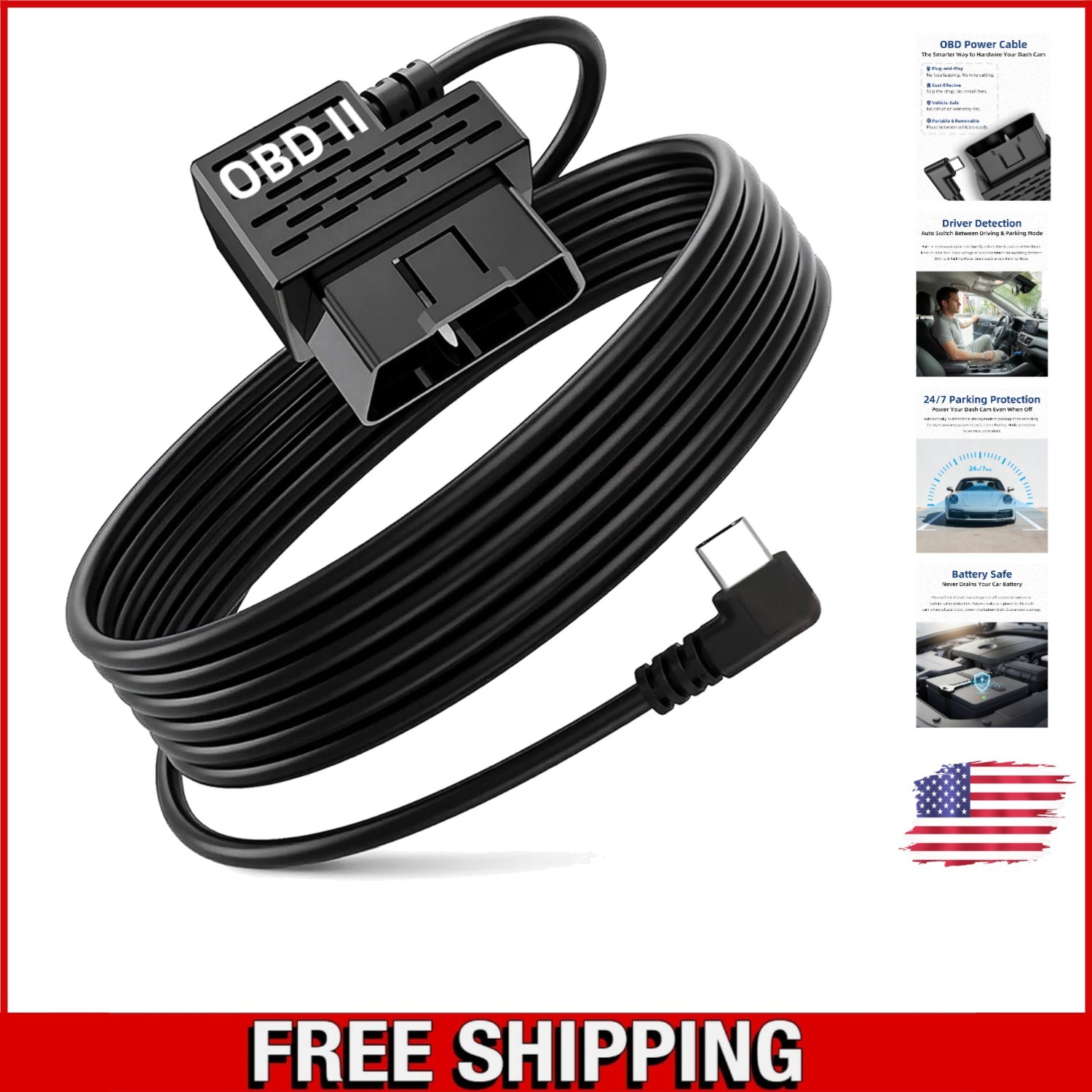 10FT OBD Power Cable for Dash Cams – Smart Driver Detection & Compact Design