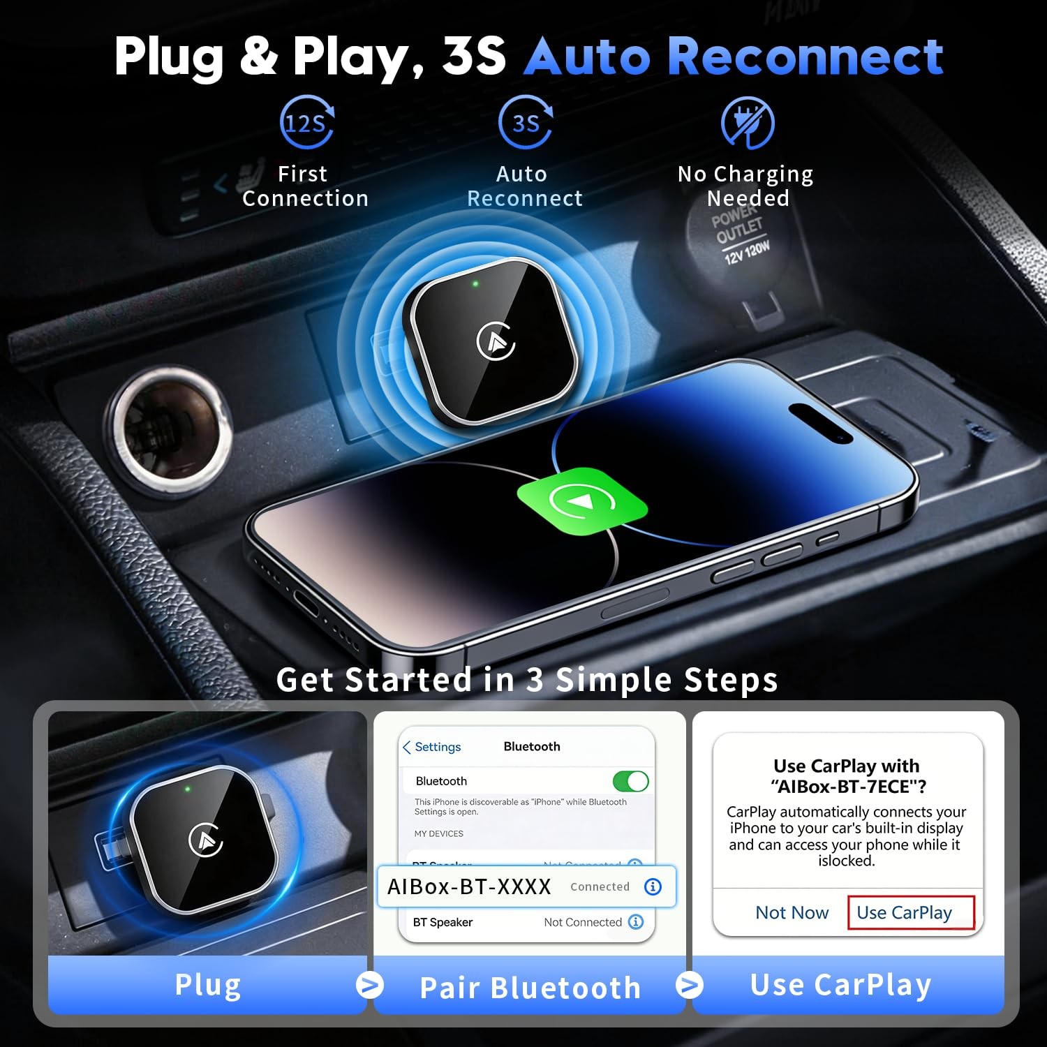 2-in-1 Wireless CarPlay and Android Auto Adapter, 2026 Upgraded Wired to Wire…