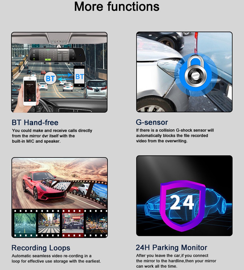 4G LTE 3 Channels Android Dash Cam With Touch Rearview Mirror Wifi APP GPS ADAS