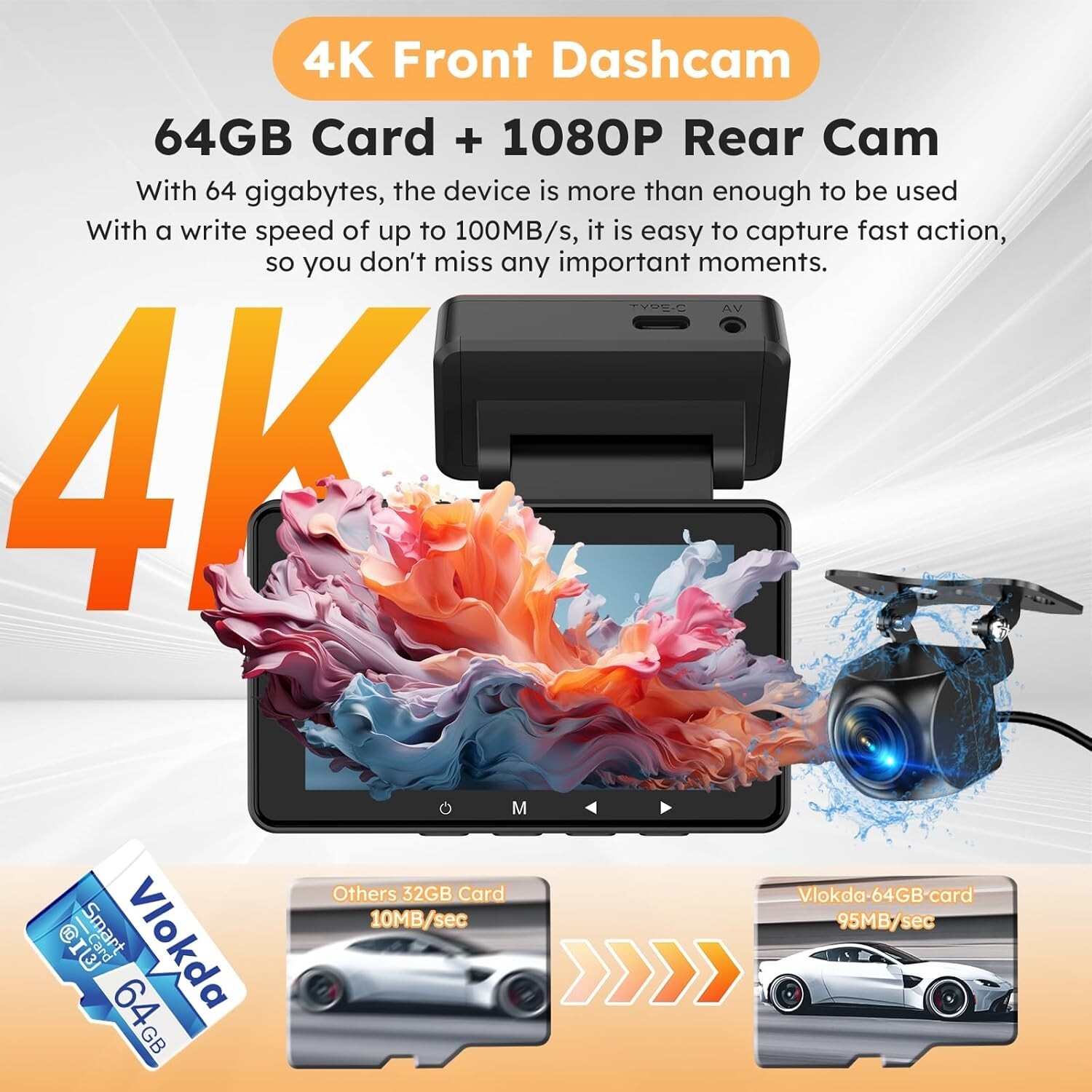 4K Dash Cam Front And Rear Car Camera WIFI GPs Night Vision Loop Recording