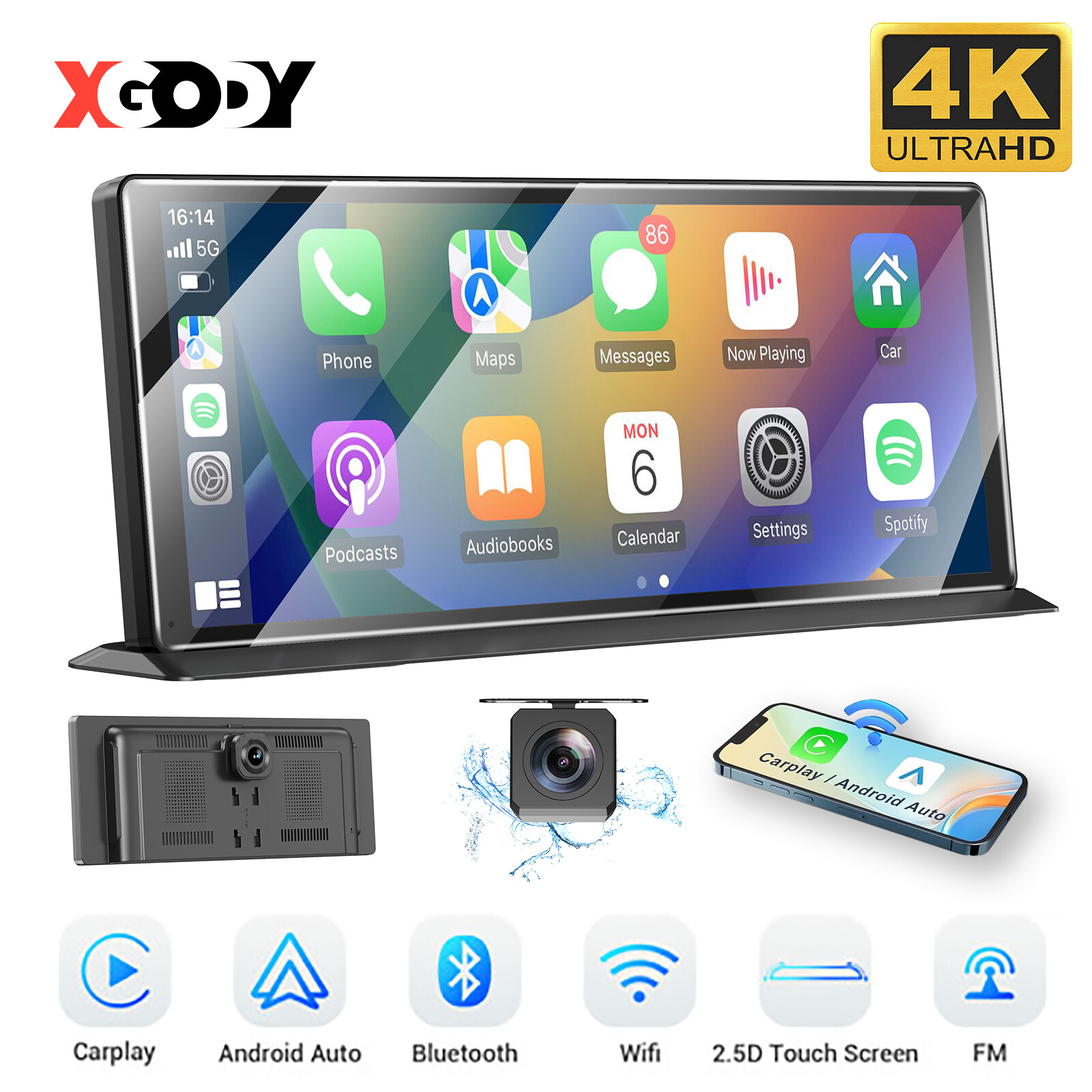 XGODY 4K Car Stereo 11.3-Inch Wireless Apple Carplay/Android Auto Touchscreen FM