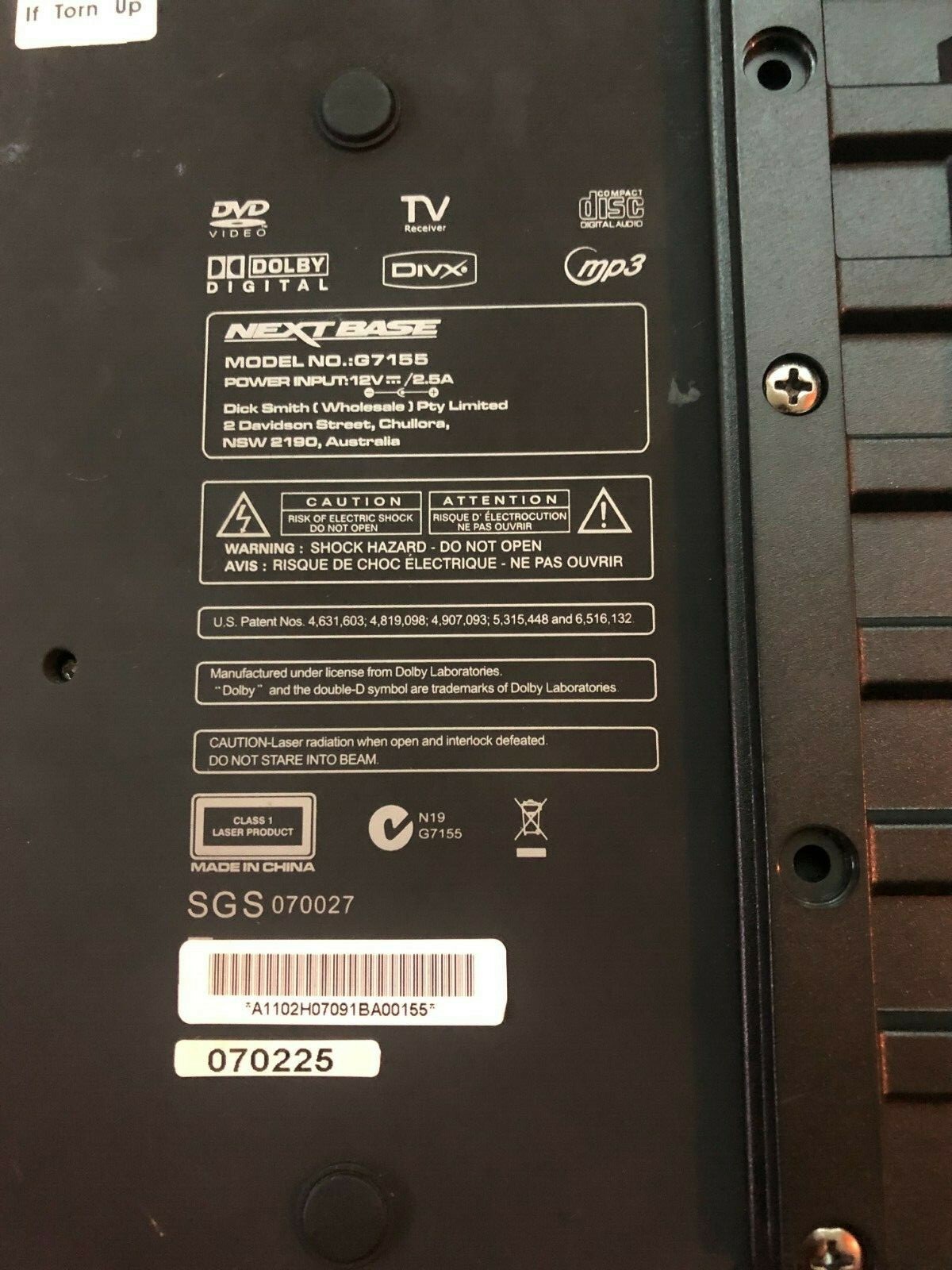 Next Base G7155 10.2 Inch Car TV, DVD and Multimedia Player – Parts