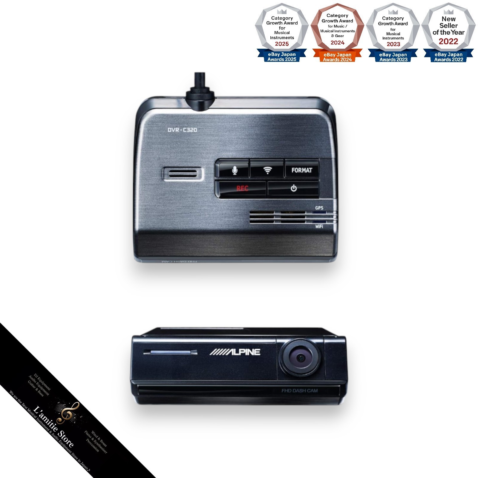 ALPINE DVR-C320R Drive Recorder Front & Rear View 2-Camera HD Dash Cam DVRC320R