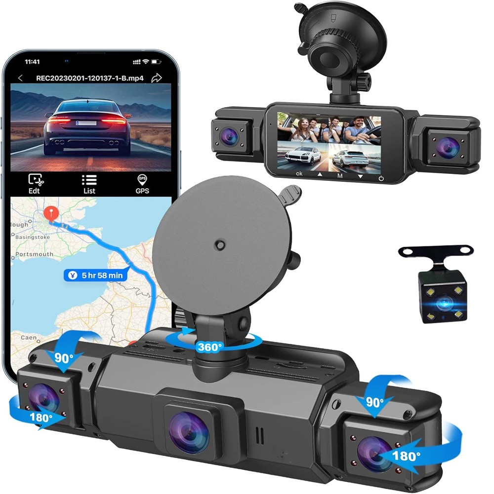 4 Channel 360 Degree View Dash Cam Front and Rear Inside Left Right, Dash Camera