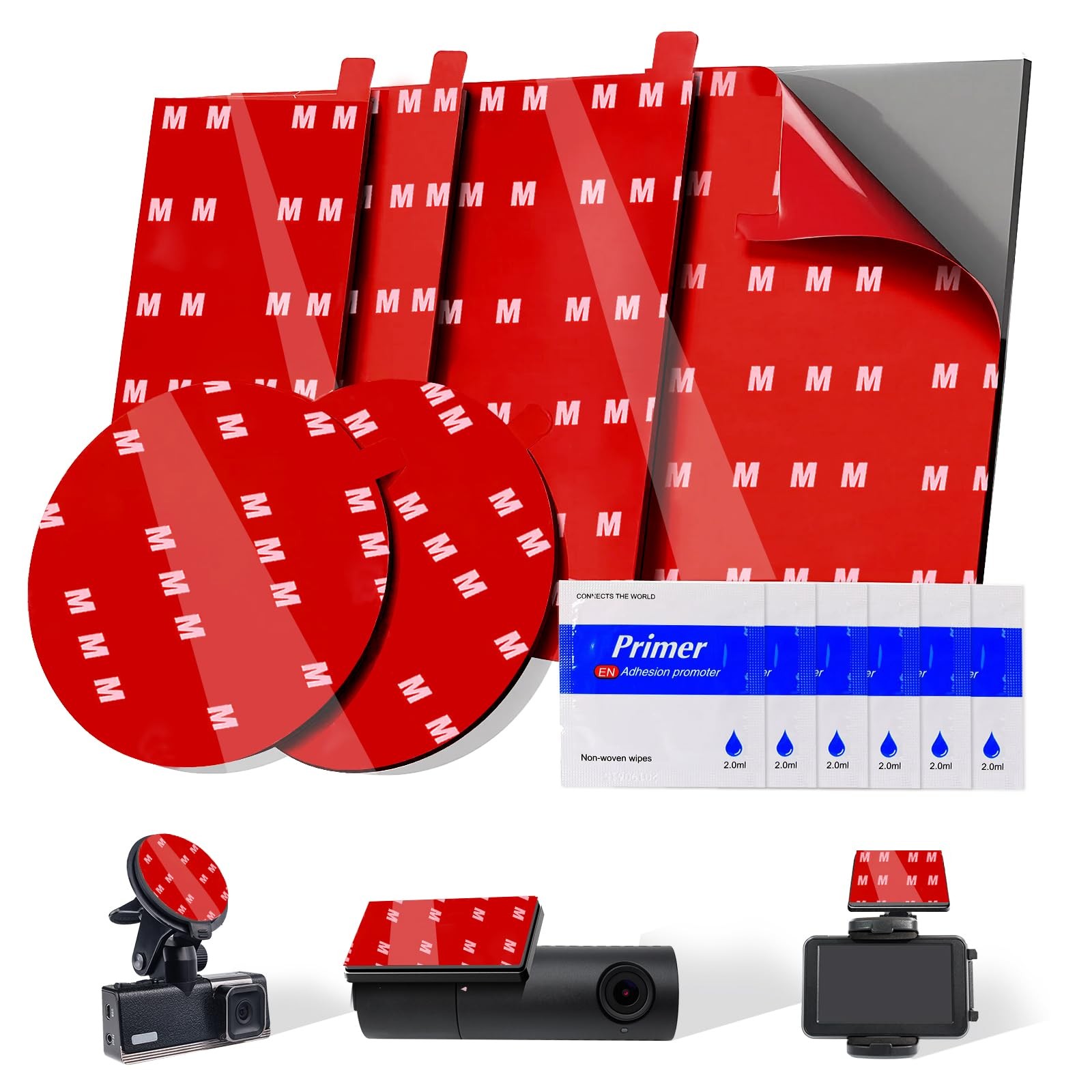 Dash Cam Adhesive Pads Heat Resistant Windshield Mount Tape Fasteners 6 Pcs Set