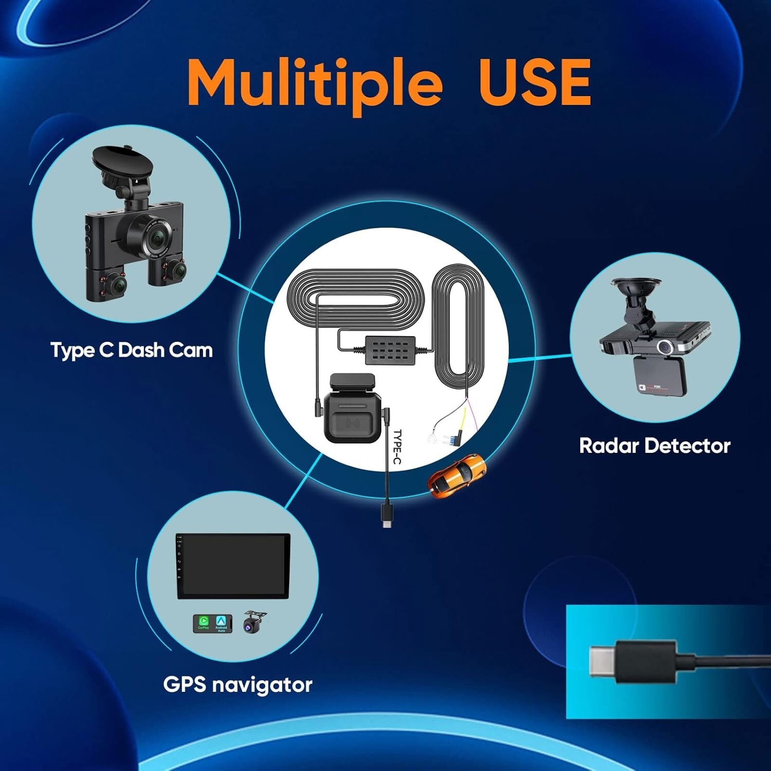 Type-C Hardwire Kit with Radar Detection, Suitable for Dash Cam V7/V7PLUS/V8P…