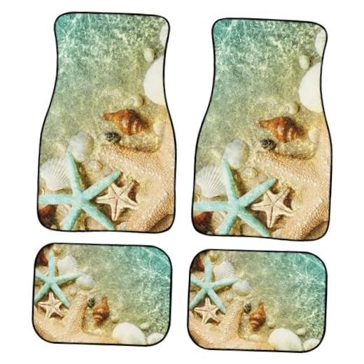 Teal Green Starfish Car Floor Mats – Seastar & Seashell – 4 Pieces