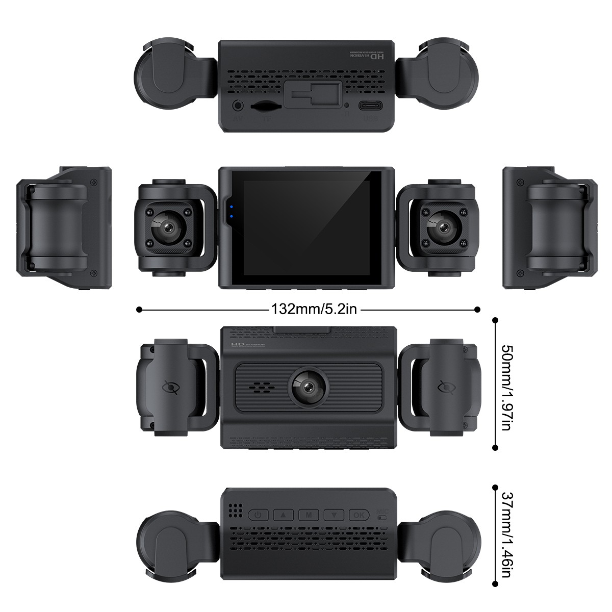 4K Dual Lens Car DVR Camera Dash Cam Front/Rear/Inside Video Recorder G-Sensor