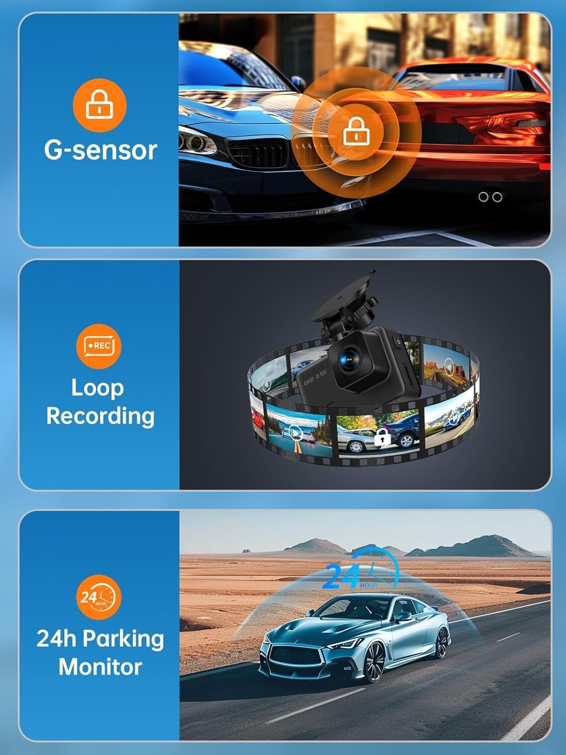 2024 Dash Cam Front and Rear, 2.5K+1080P Dual Dash Camera,2″Screen w/ 32GB Card
