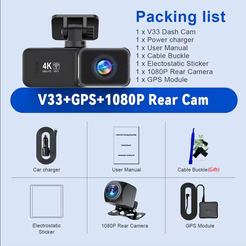 Ultra HD 4K WIFI Dash Cam Front And Rear GPS Night Vision Car DVR Video Recorder