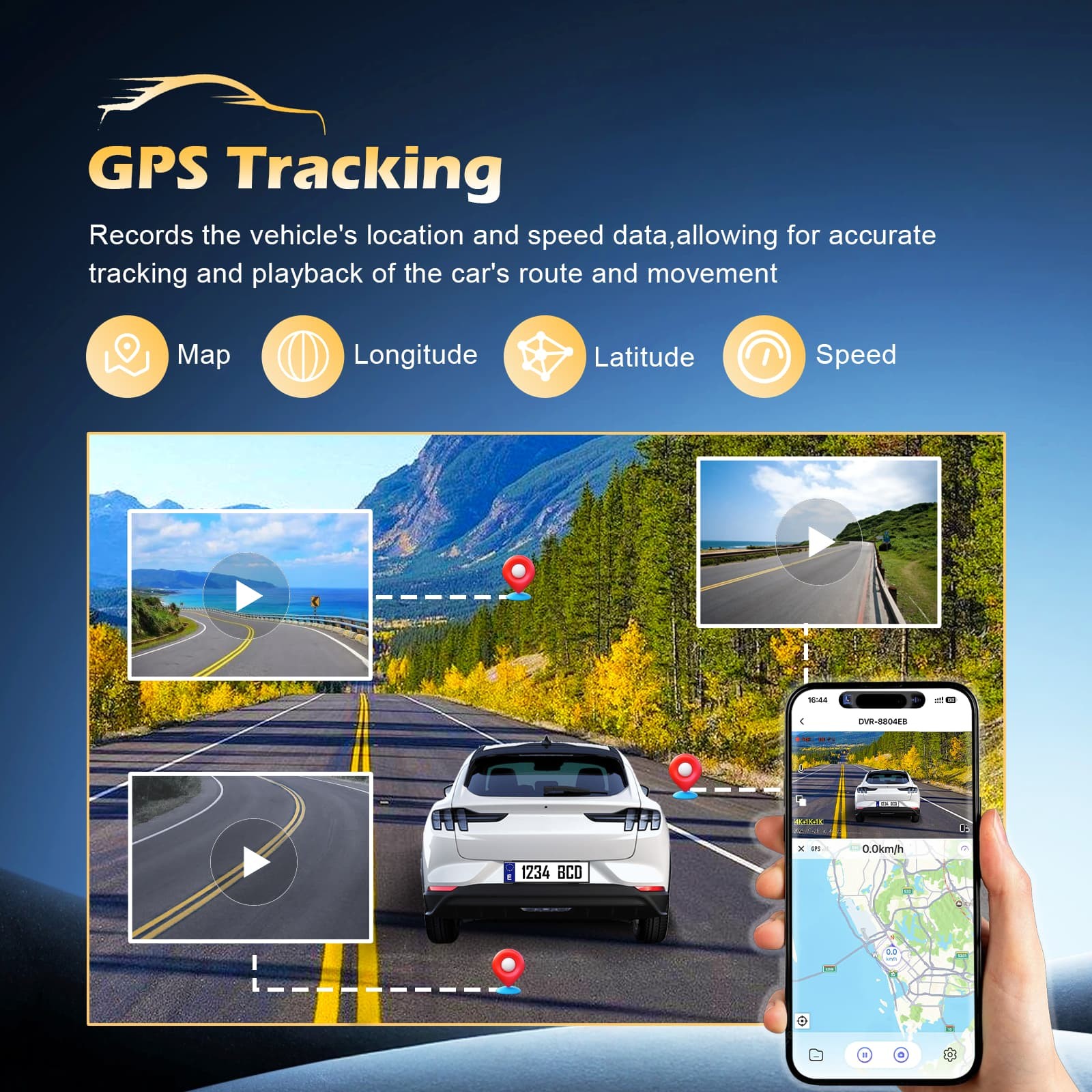 4K UHD 3 Channel 128GB Dash Cam GPS Night Vision 170° FOV Loop Recording Parking
