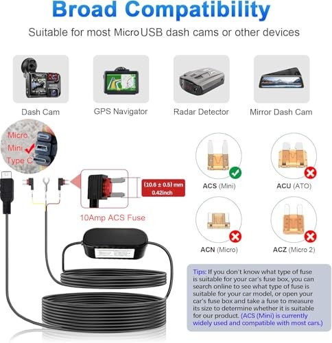 Mini USB Dash Cam Hardwire Kit 24H Parking Monitor