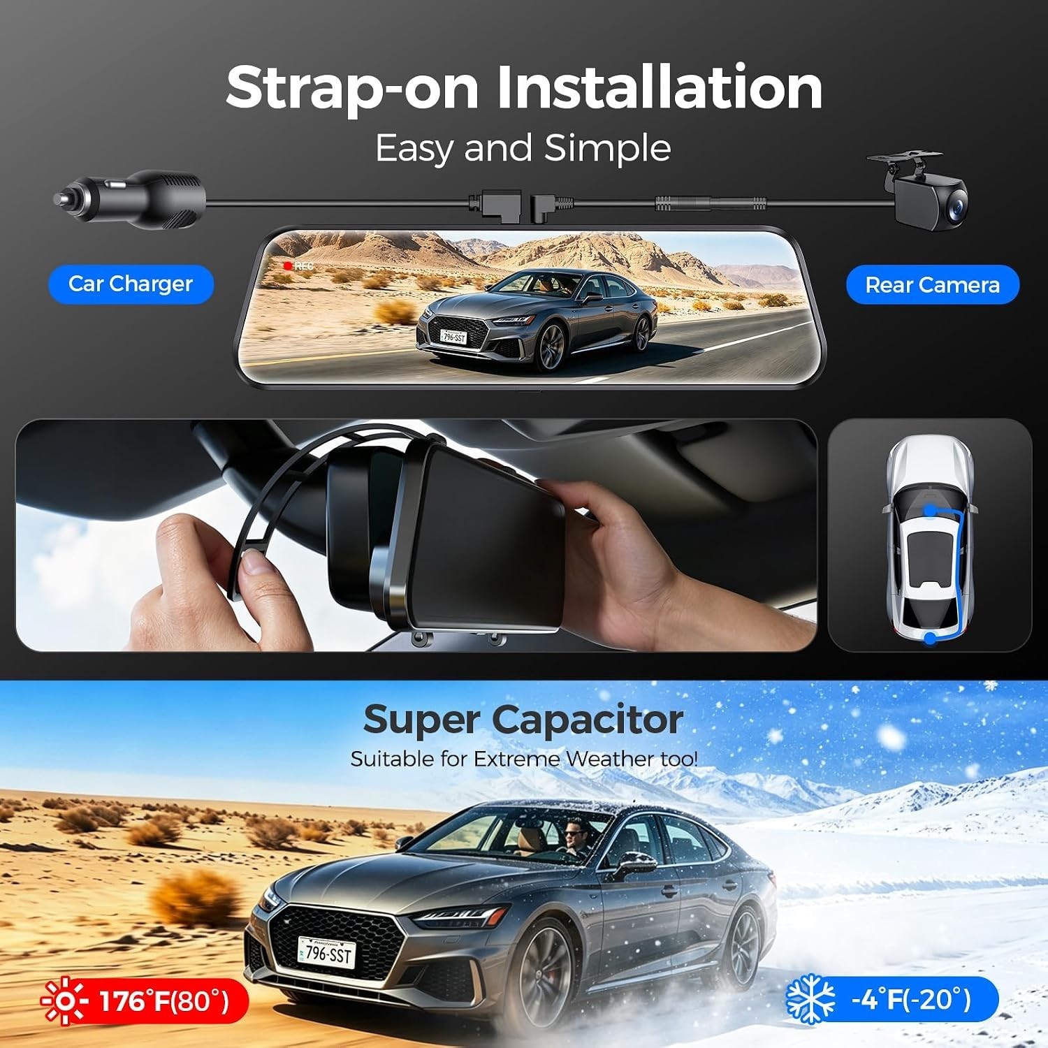 Mirror Dash Cam,Rear View Mirror Camera 10”, 1080P FHD Full Touch Screen Das…