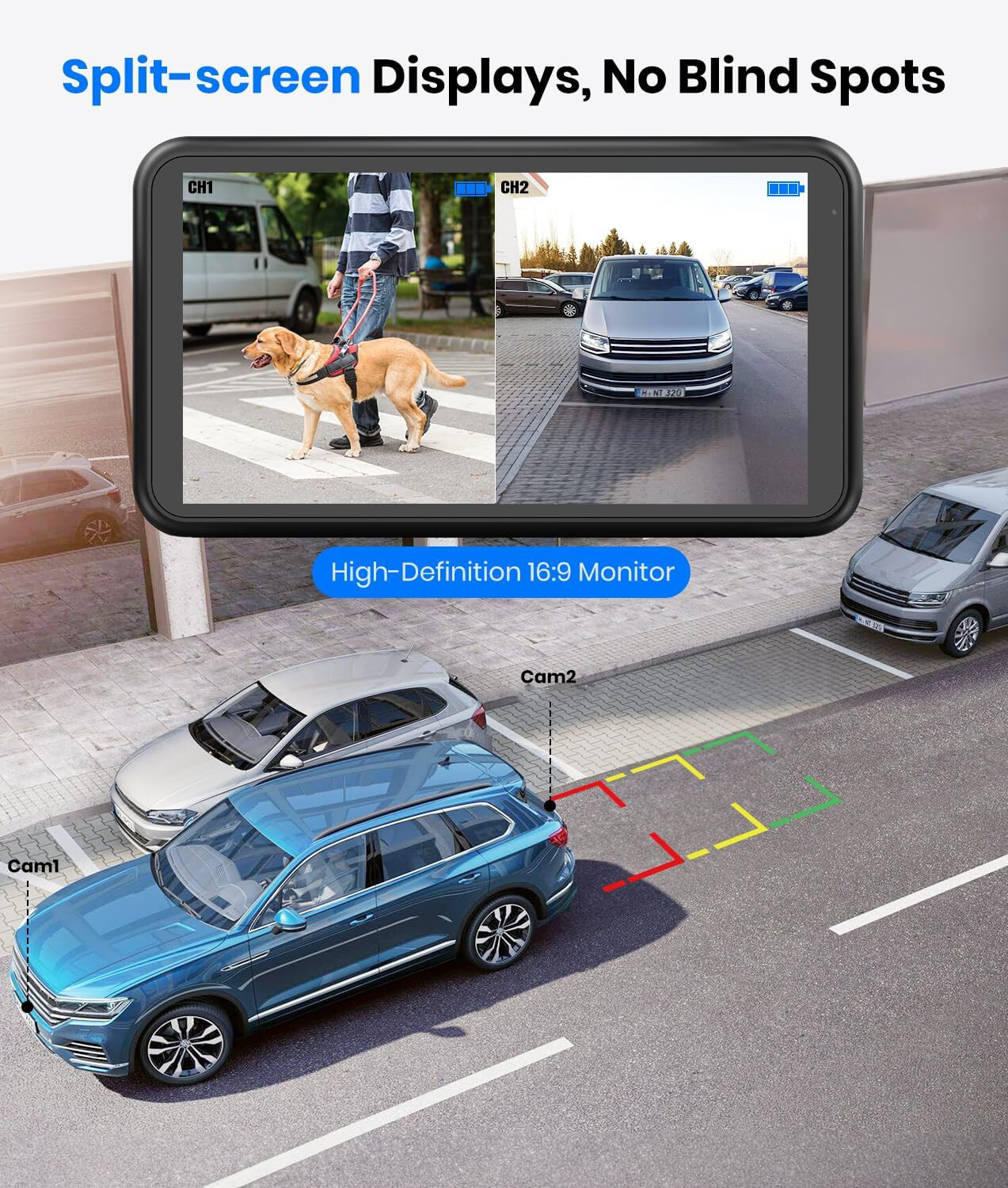AUTO-VOX Solar Wireless Backup Camera 5″ 1080P Monitor+ 1/2PCS Rear View Cameras