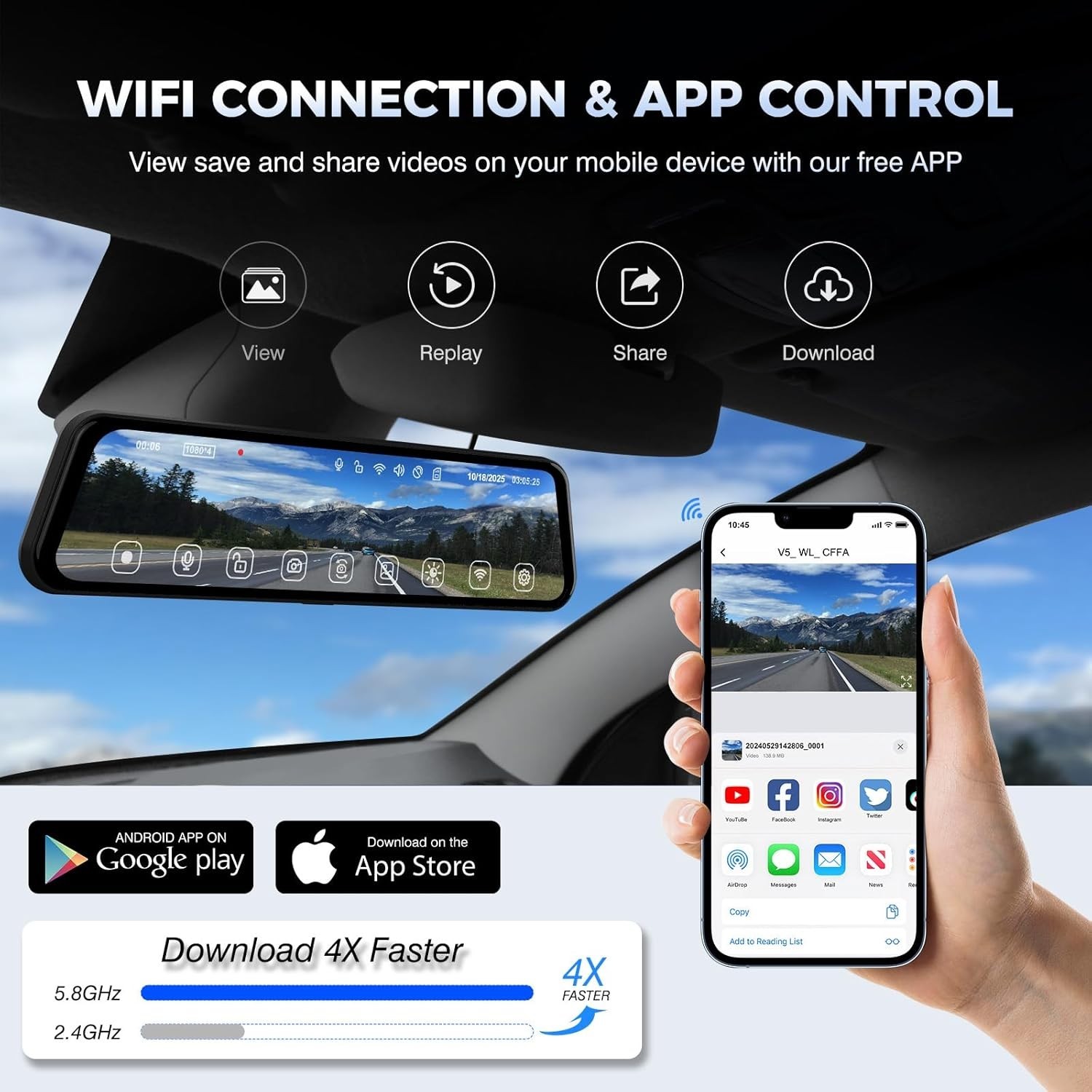 Easy Installation Mirror Dash Cam – No Drilling Needed