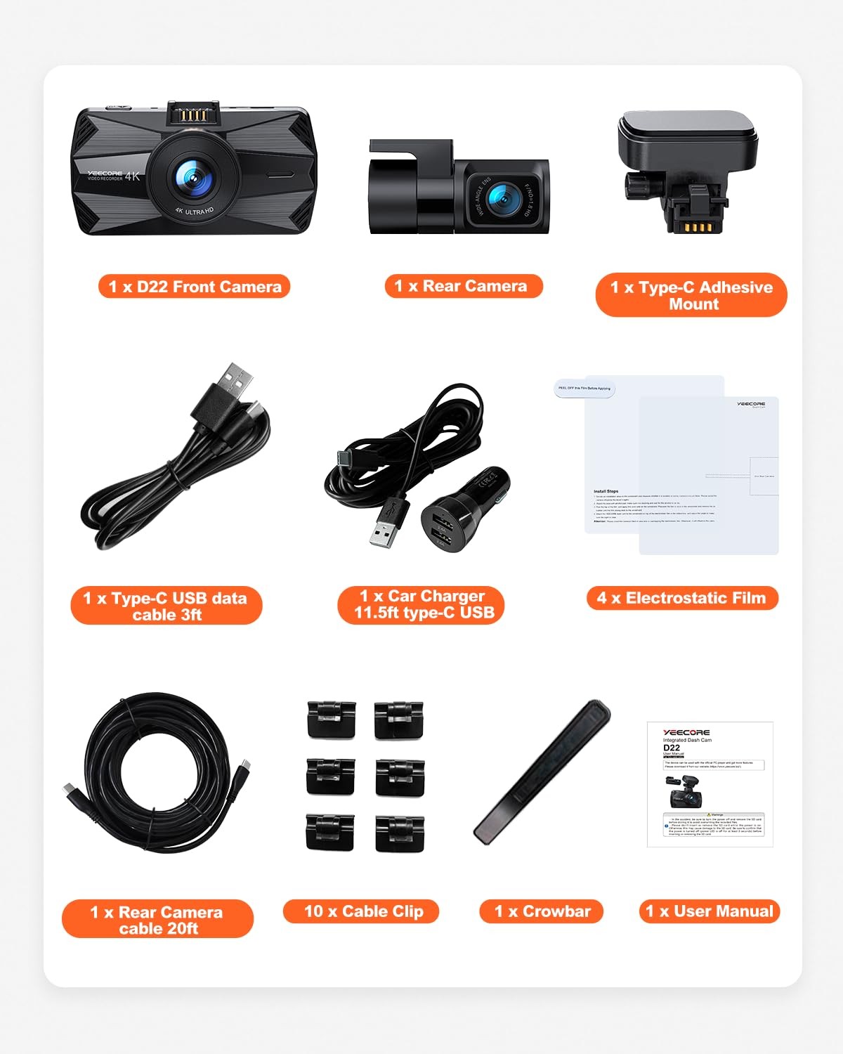 Real 4K Dash Cam Front and Rear, 5.8GHz Wi-Fi GPS, Dual Camera HDR with Top-L…