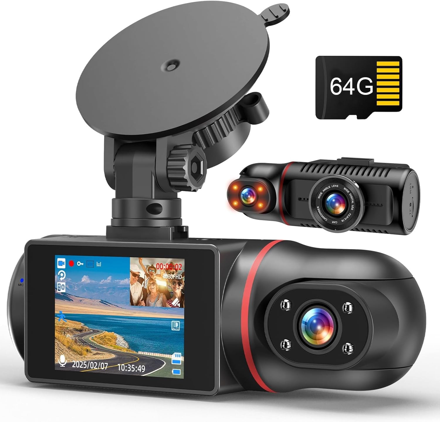 Dual Dash Cam Front and Inside with 64GB Card