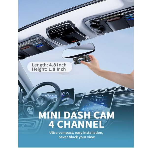 Cámara Dash Cam 360° 4 Canales 2K FHD Delantera Trasera Interior WiFi GPS 64GB V