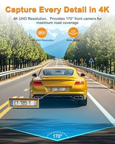 4K Dash Cam Front, 5GHz WiFi, UHD 2160P, 64GB Card, 24H Parking Monitor, Night V